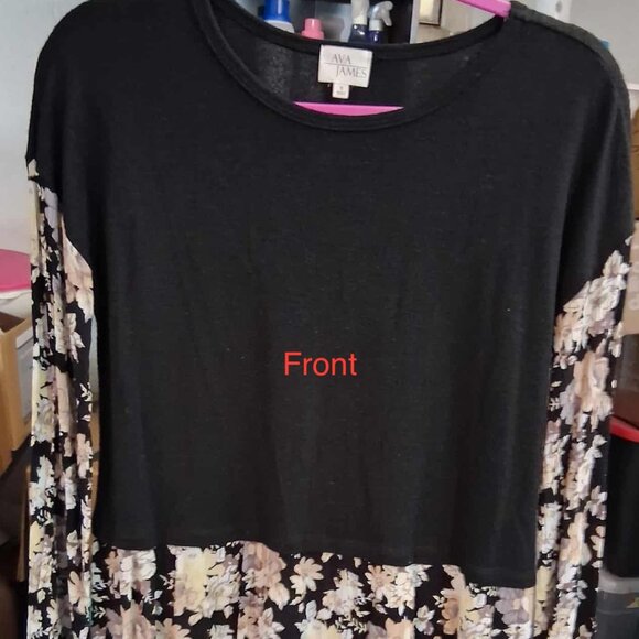Ava James 2Fer Black Sweater Vest / Long Sleeve Print Blouse, SIZE SMALL - Picture 1 of 8